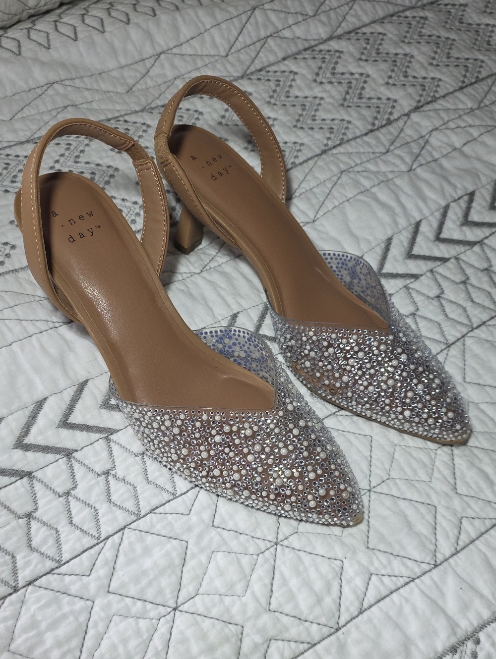 a new day Nude Crystal Embellished Slingback Pumps